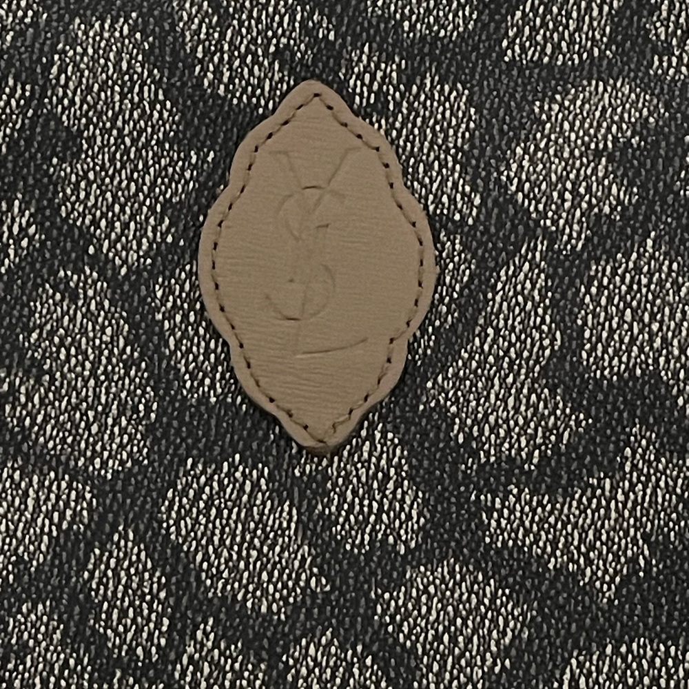 Yves Saint Laurent Vintage Cosmetic Pouch Tan Gray Monogram Travel Case YSL - Picture 4 of 6